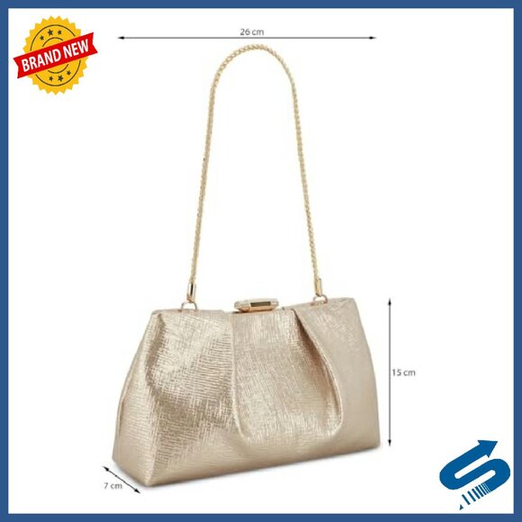 Convertible Clutch with Rhinestone Clasp, Cotton Lining, M Size
